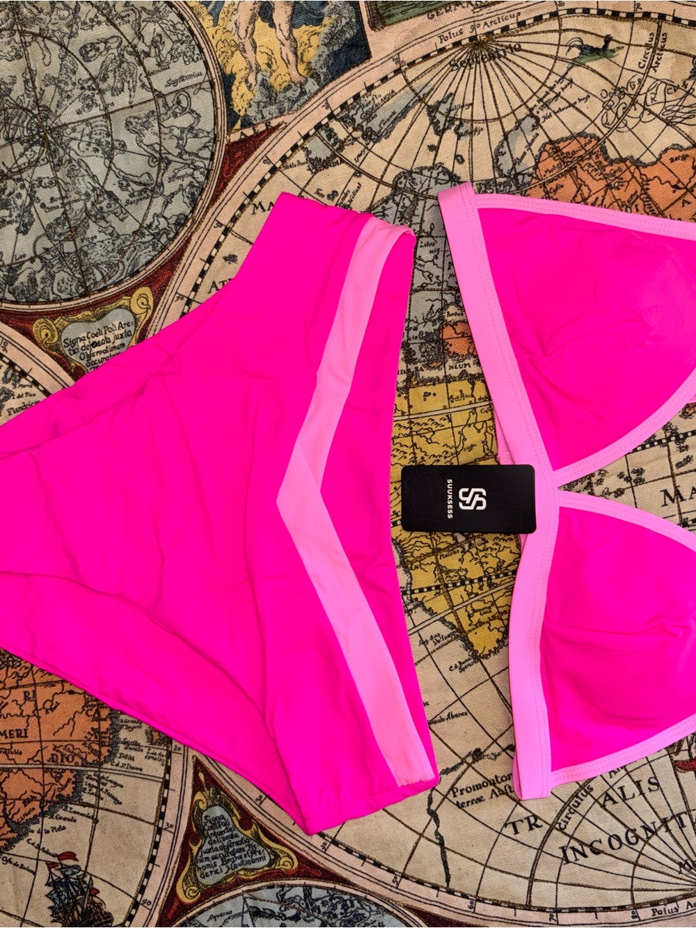 Hot Pink Two-Piece Women’s Bikini with Light Pink Trim